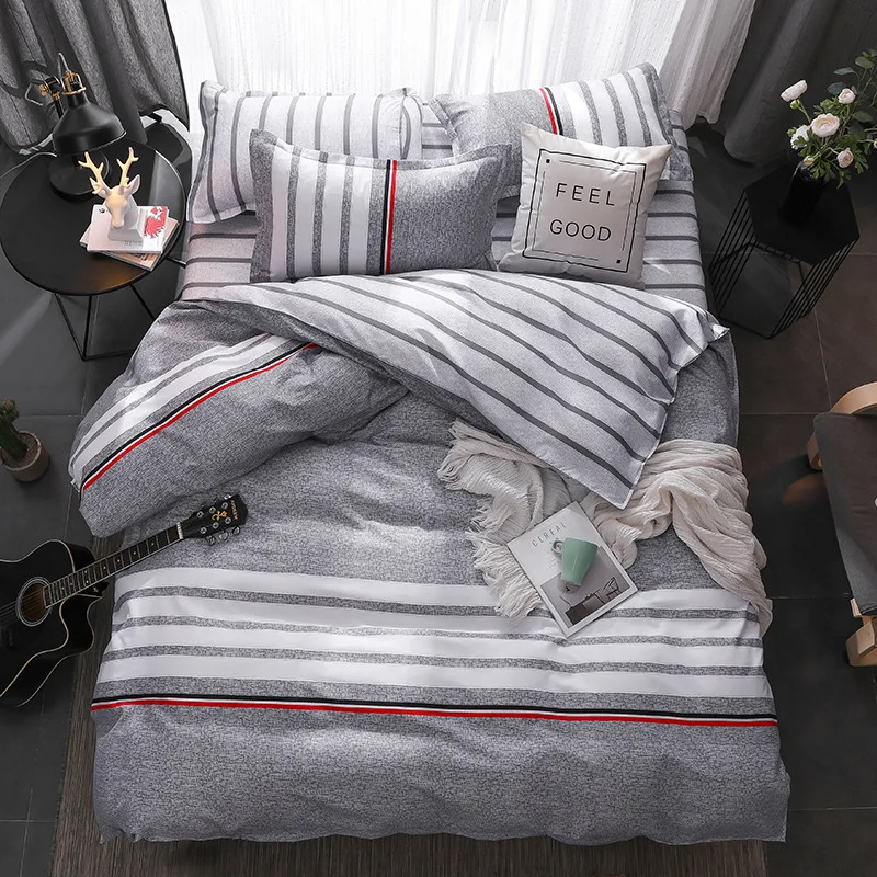 

Bedclothes Simple Fashion Geometric Stripes Plaid Bed Sheet Duvet Cover Sets 3/4pcs Boy Girl Dormitory Flowers Bedding Set