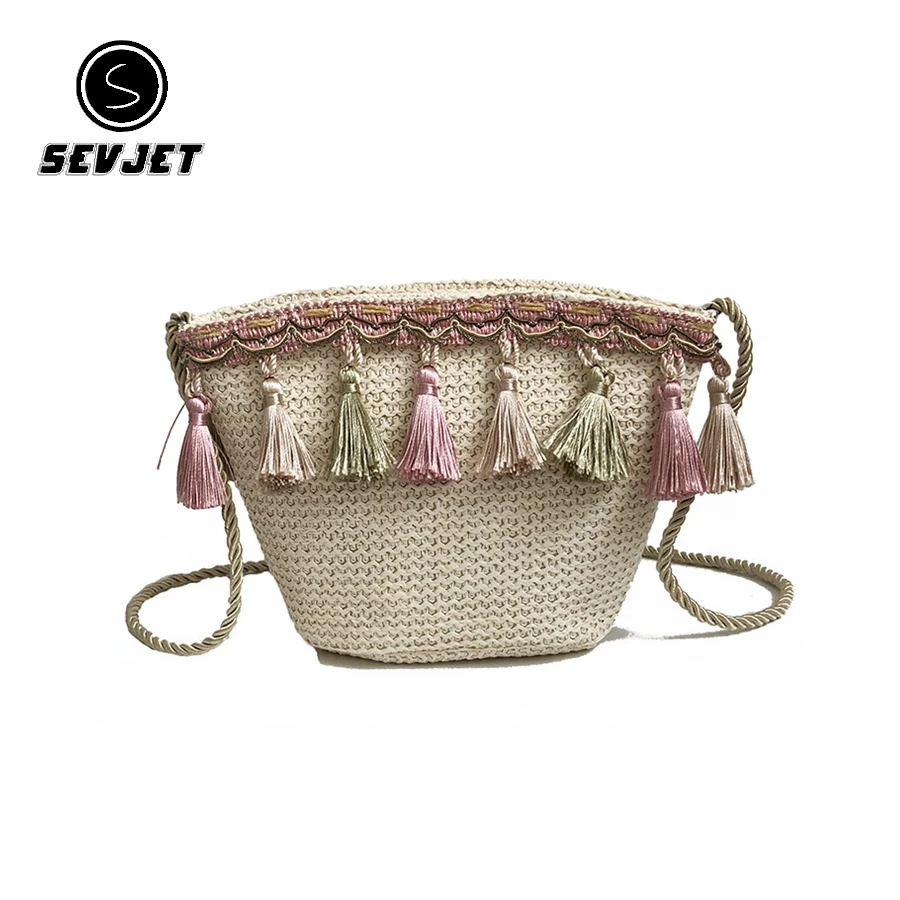 

Summer Straw Beach Bags Vintage Vacation Small Crossbody Bags Tassel Woven Women Shoulder Bag Raffia Rattan Bags Bohemian C680