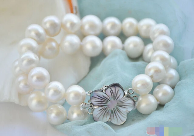 

P5314 2row 8" 12mm ROUND WHITE Freshwater cultured PEARL BRACELET @^Noble style Natural Fine jewe SHIPPING 6.2