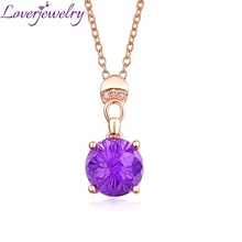 Ladies Purple Amethyst Pendant Necklace 14K Rose Gold Natural Diamond Fine Jewelry for Girlfriend Gift Wholesale