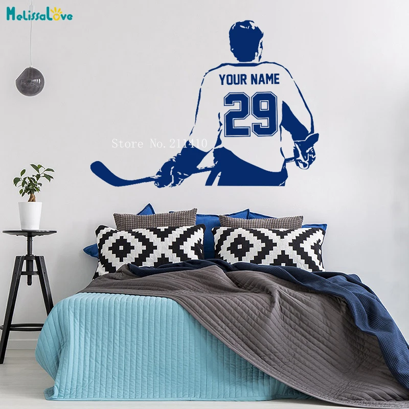 Sports Choose Your Name and Number Personalized Custom Hockey Player Wall Decal Vinyl Sticker Home Decoration Boy Gifts YT994