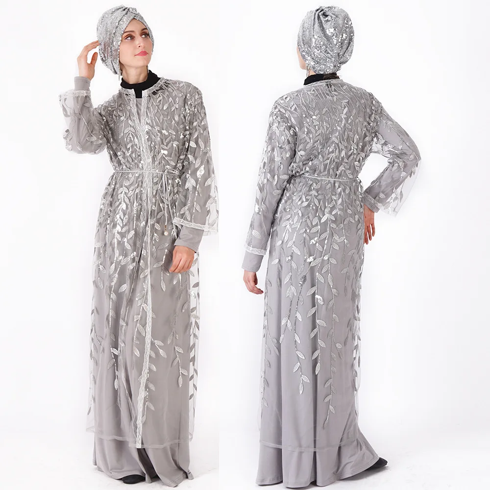 Роскошный Дубайский мусульманский женский кардиган с пайетками высокого класса, украшенный пайетками, Элегантное Длинное Платье-Кафтан в