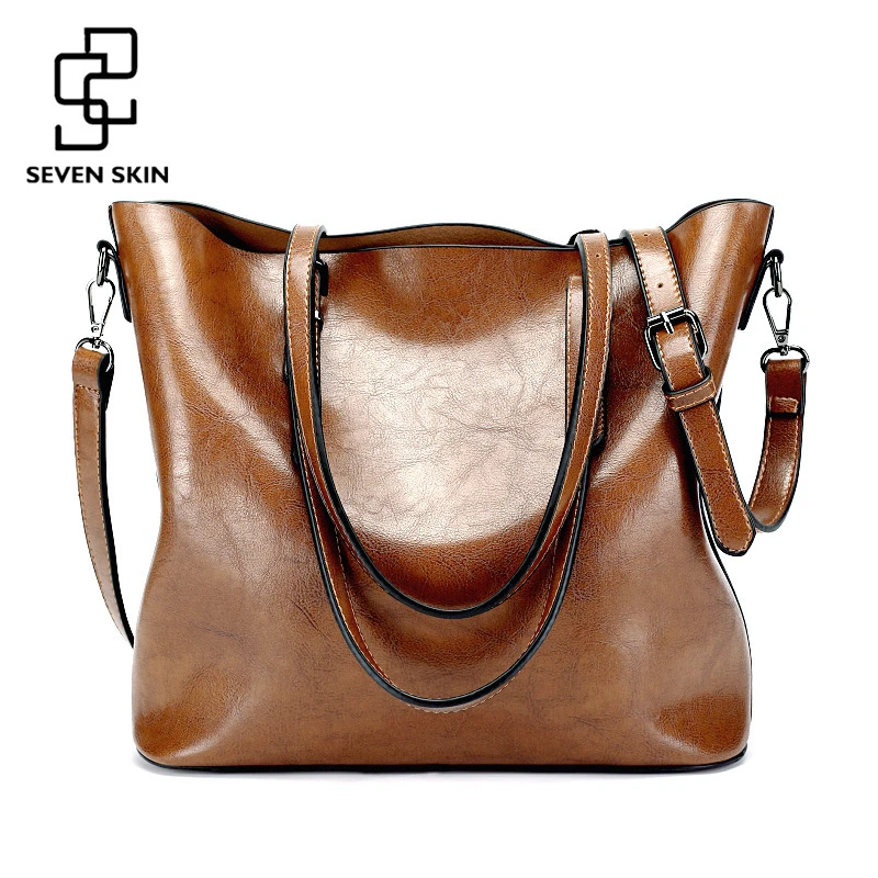 

SEVEN SKIN Brand Fashion Women Handbag PU Women Bag Large Capacity Oil Wax Leather Shoulder Bag Casual Tote Bags bolsos mujer