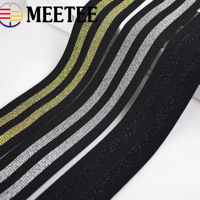 5Meters 4cm Gold Silver Stripes Nylon bings Fashion Elastic Band