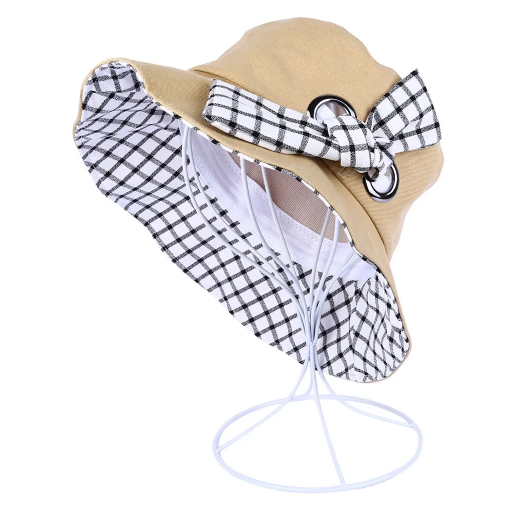 2019 Woman summer sexy visor beach hat cotton wild plaid pretty beach hat fashionable folding outdoor sports beach hat 40J5 (4)