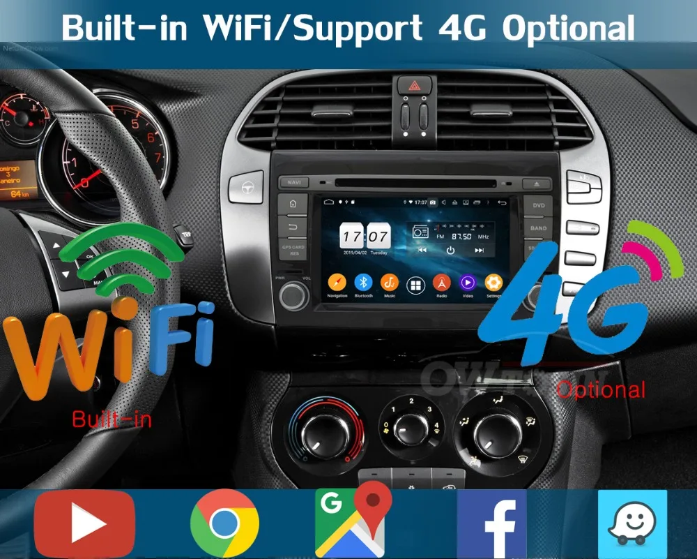 Excellent 7" IPS Octa Core 4GB RAM+64GB ROM Android 9.0 Car DVD Radio Multimedia GPS Navi for Fiat Bravo 2007-2012 DSP CarPlay Parrot BT 9