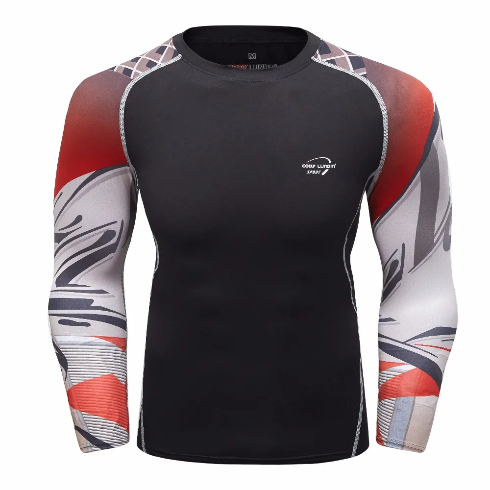 Мужская спортивная одежда для фитнеса с 3D принтом, с длинным рукавом, для велоспорта, мужская спортивная одежда, компрессионная рубашка, ММА, тренировочная базовая одежда