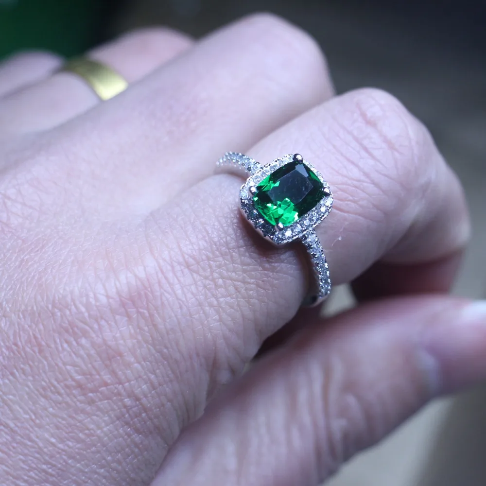 Женские модные ювелирные изделия 3ct AAA зеленый циркон 5A циркон камень 925 пробы серебро обручальное кольцо