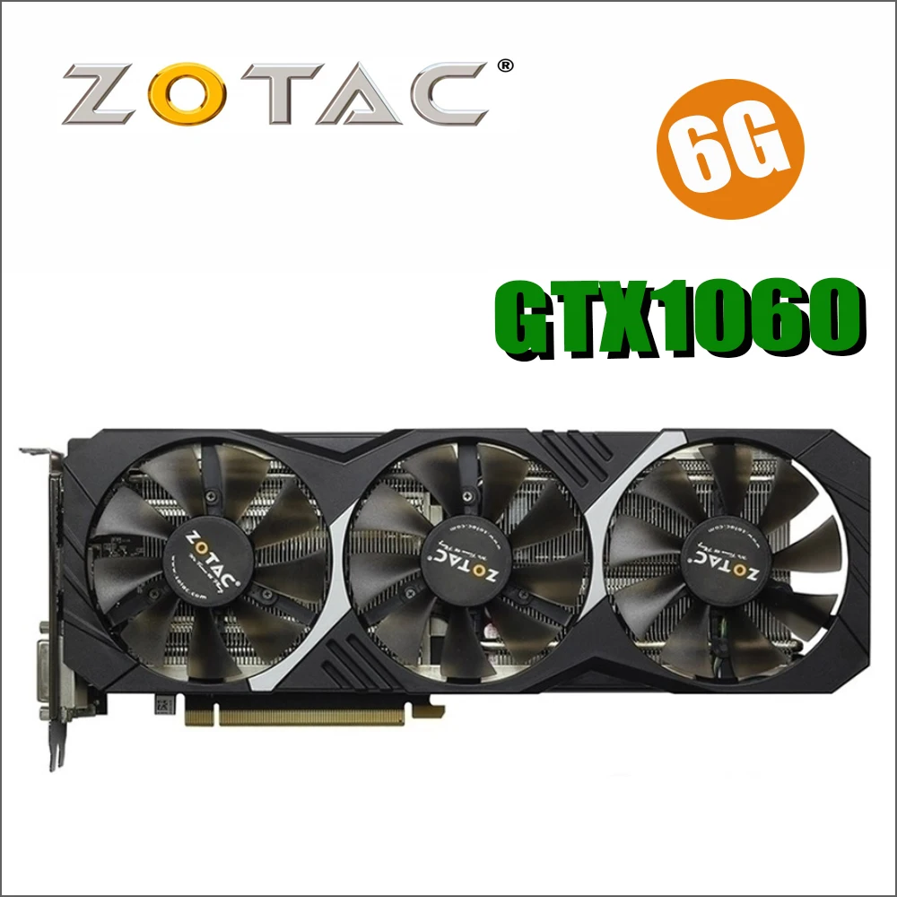 

Original ZOTAC Video Card GPU GTX 1060 6GB 192Bit GDDR5 Graphics Cards Map for nVIDIA GeForce GTX1060 6GD5 6G 8pin 1569/1784MHz