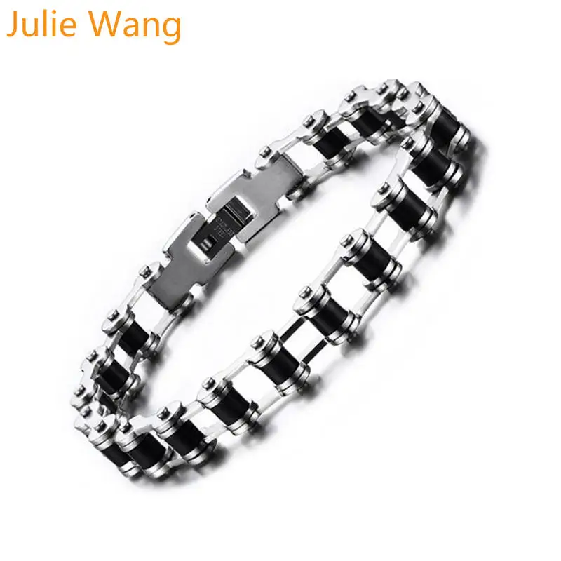 

Julie Wang Punk Rock Male Bracelet Biker Bicycle Cuff Bracelets For Men Motorcycle Chain Cool Bangles Stainless Steel Jewelry