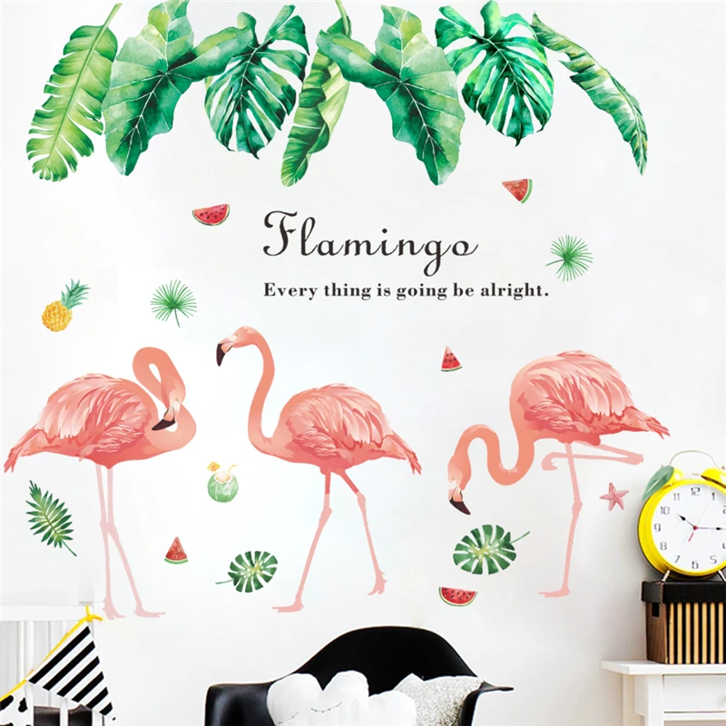 passionate flamingo flowers wall stickers for kids rooms home decor cartoon animals decals pvc mural art diy posters | Дом и сад