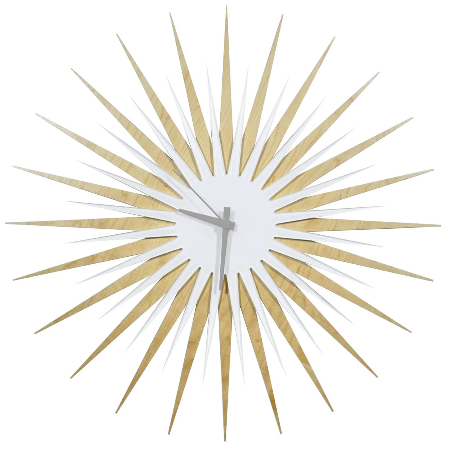 Atomic Era Clock - Maple White/Grey - Midcentury Modern Starburst Clock - 23W x 23H