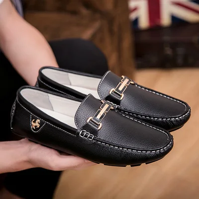 QFFAZ/брендовые модные весенние Стильные Мягкие Мокасины; мужские лоферы; Высококачественная обувь из натуральной кожи; мужская обувь на плоской подошве; обувь Gommino для вождения - Цвет: Black