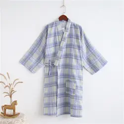 Новые летние 100% хлопок пара кимоно ночь халат большого размера женские халаты пижамы три четверти ночной халат плед халат