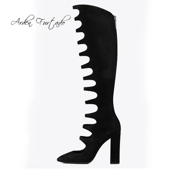 

Arden Furtado 2019 Summer Fashion Women's Shoes Pointed Toe Chunky heels Back zipper Gladiator boots Sexy Elegant Ladies Boots