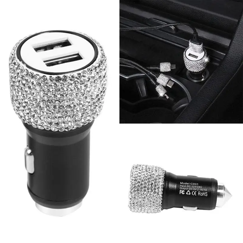 Алмазный Стиль 2 в 1 двойной USB порт быстрая зарядка автомобильное зарядное