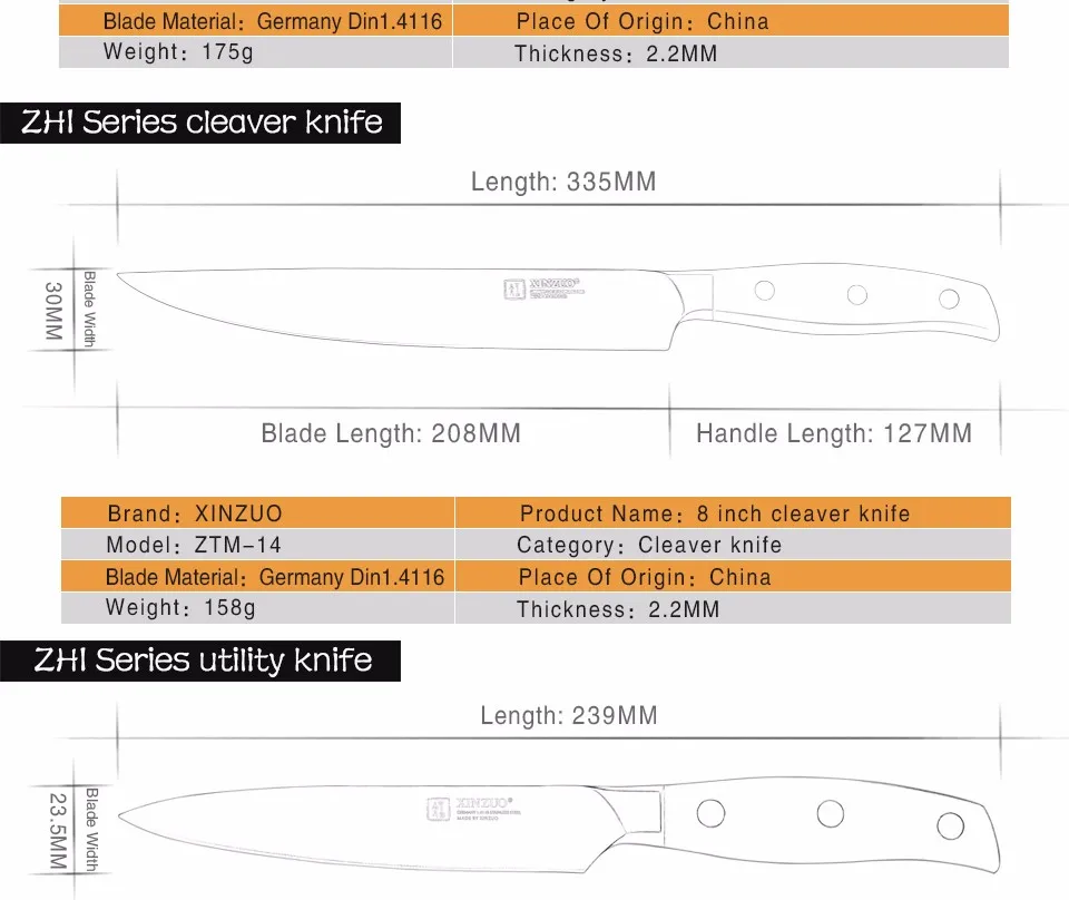 XINZUO, высокое качество, 3,5+ 5+ 8+ 8+ 8 дюймов, нож для очистки овощей, нож для приготовления хлеба из нержавеющей стали, кухонные ножи, набор, бритва, острый