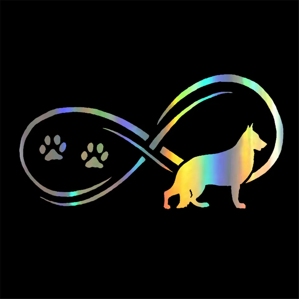 17.89CM German Shepherd Dog Paw Prints Window Decorative Decal Creative Cartoon Car Sticker BlackSilverLaser (3)