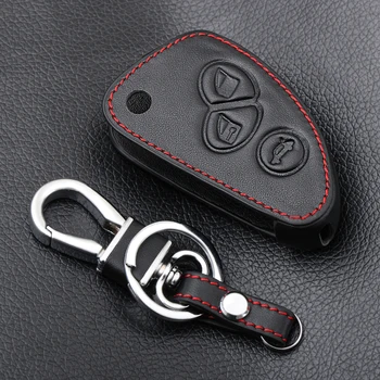 

Car Key Case Leather Keychain Folding Keys Bag Accessories for Alfa Romeo 147 156 166 GT JTD TS Remote Fobs Shell Cover
