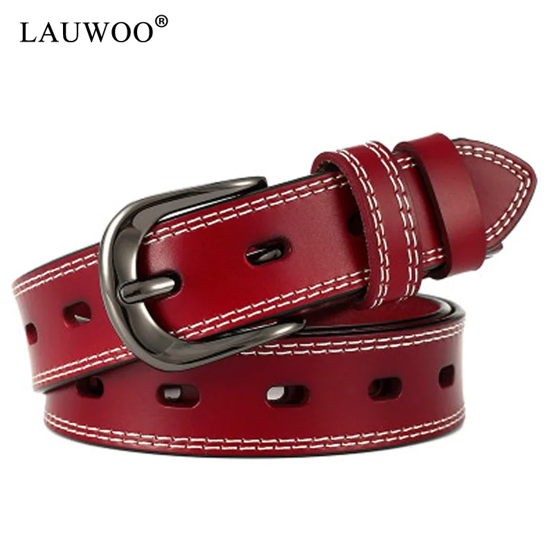 

LAUWOO 2018 Good Women belts cow genuine leather pin buckle vintage style top quality newest luxury female strap original