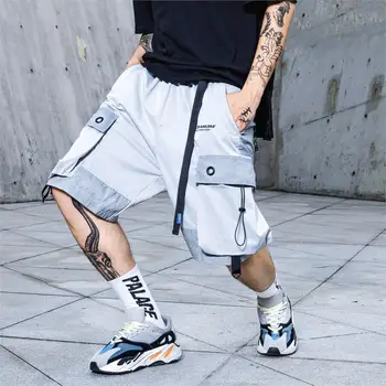 

2019 Color Patchwork Summer Casual 3M Reflective Cargo Casual Shorts Men Knee Length Streetwear Hip Hop Shorts Man Joggers
