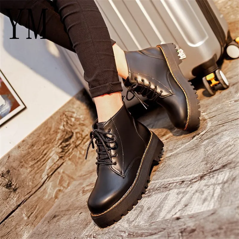 Kaufen Stiefeletten Runde kappe Frauen Stiefel Lace Up Flache Biker Military Armee Combat Schwarz Schuhe Frau botas mujer Martin motorrad boot