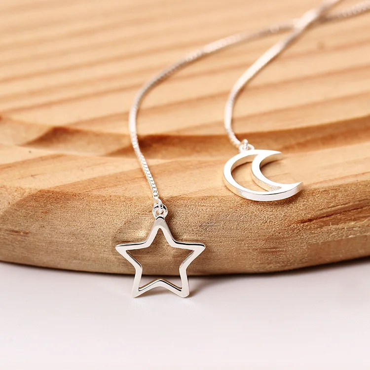 star moon ear line 100% 925 Sterling silver Jewelry fashion Hypoallergenic dangle earrings for women gift