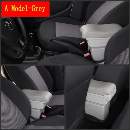 For Volkswagen Polo 9N 2002-2009 Armrest Box Central Store content Storage Box Center Console Leather Cup Holder Dual Laye - Название цвета: A-Gray