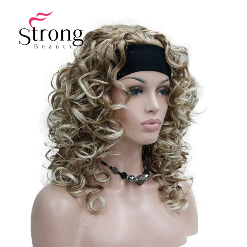 StrongBeauty клубника блонд микс блонд наконечник 3/4 парик с повязкой на голову синтетический Кудрявый Длинный женский парик