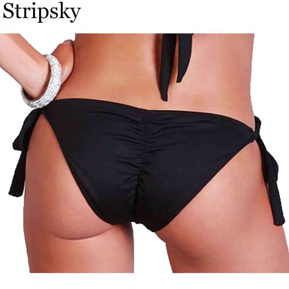 Stripsky Black Solid Color Bikinis Bottom Briefs Women Bikini