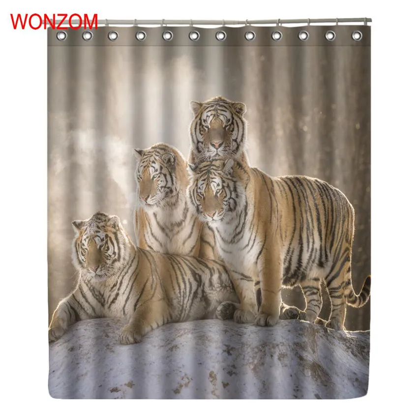 

WONZOM 3D Tiger Shower Curtains with 12 Hooks For Mildewproof Bathroom Decor Modern Animals Bath Waterproof Curtain Gift