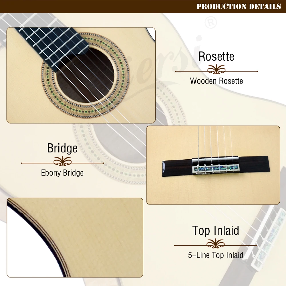 Aiersi solid classical guitar with Figured maple back and side  (3)