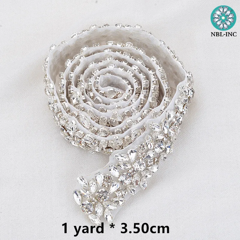 (1 jarda) prata nupcial frisado cristal strass