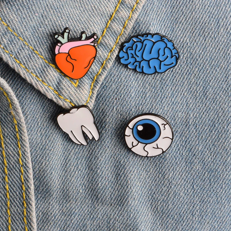 

4 Type Fashion Personality Brooch Organ Eye Brain Teeth Little Heart Brooch Jewelry Needle Brooch Lapel Pin Collar-