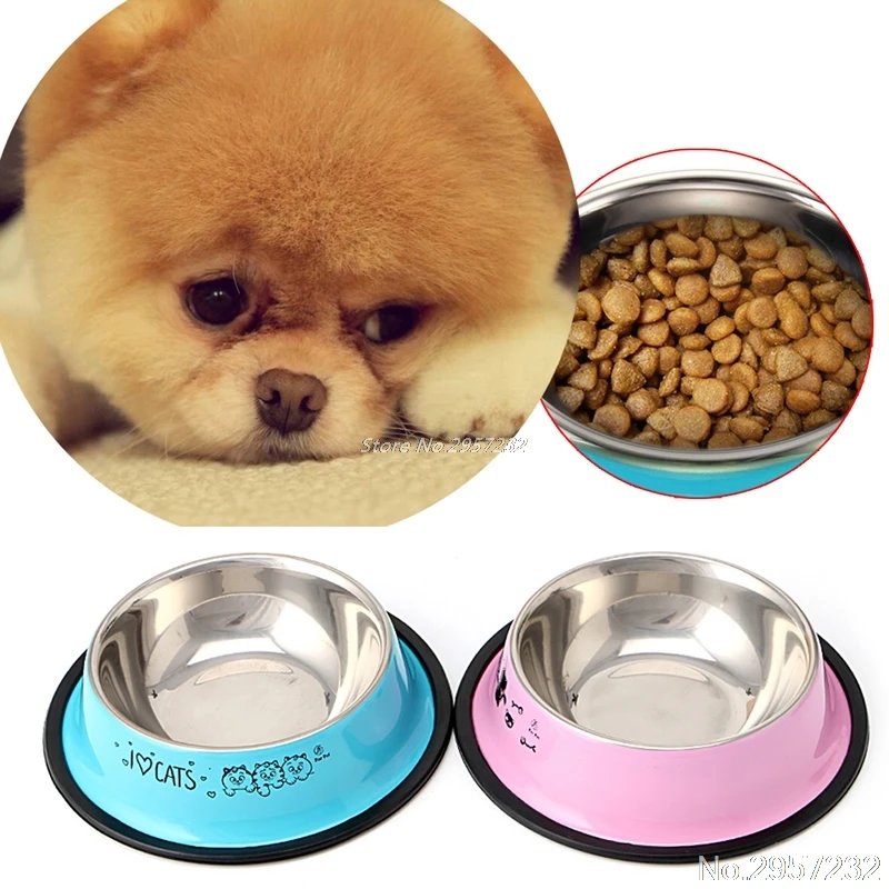 Pet Dog Cat Food Water Dish Stainless Steel Anti skid Bowl Feeding