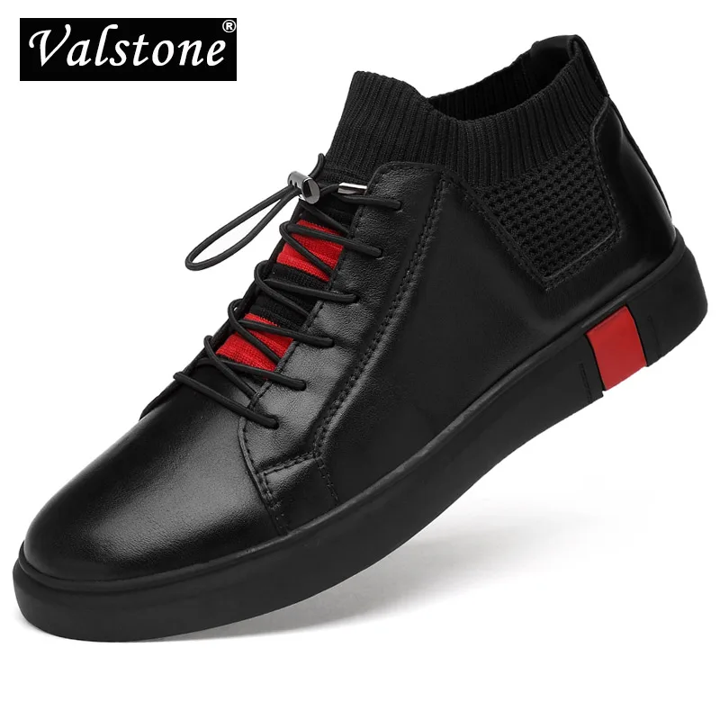 

Valstone Men's Genuine leather fashion Sneakers slip-on Breathable High Top Casual shoes white shoes comfortable natural Rubber