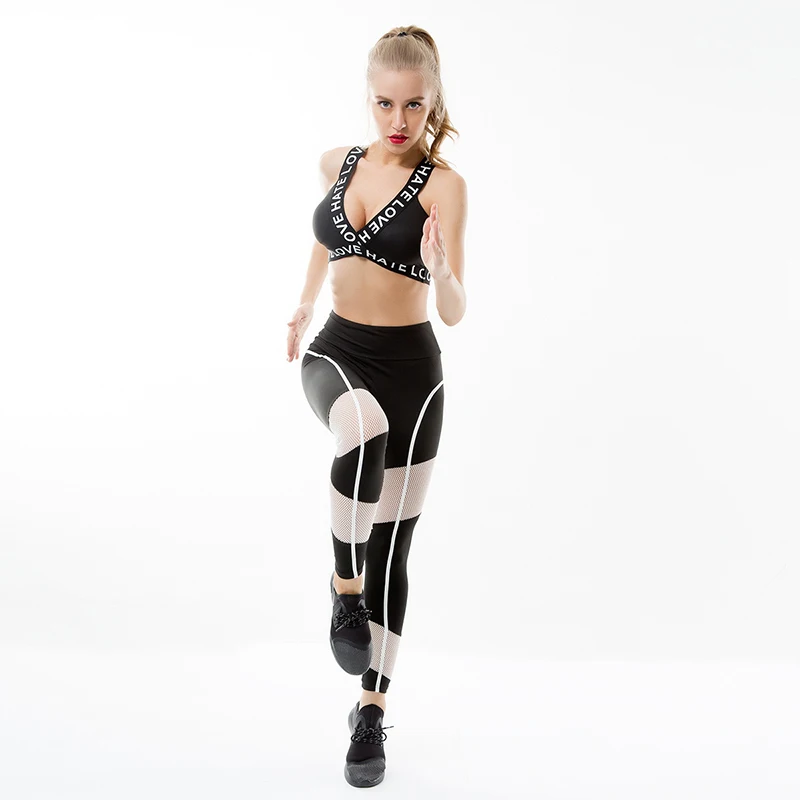 Women Black White Mesh Patchwork Spandex Capris Slim Activewear Pants High Waist Fitness Yogaing Gyms Workout Leggings (3)