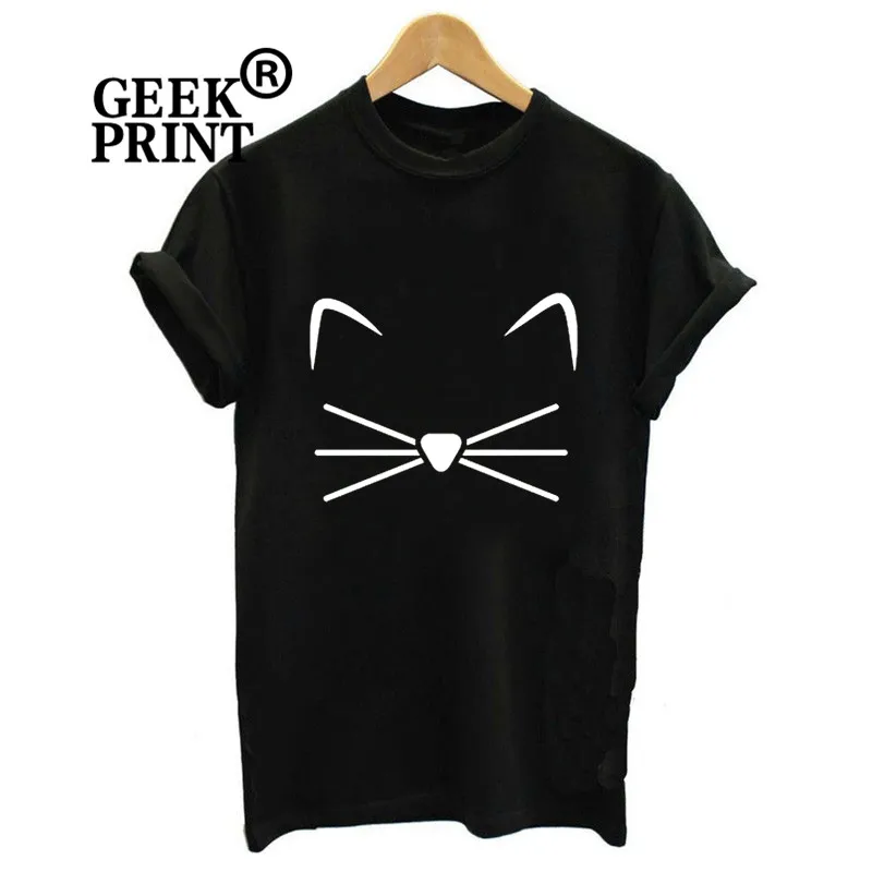 Slogan Brand Harajuku T Shirt Women Tops Cartoon Cat Face Logo Tee Lady Girls T-shirt Blogger Fangirl Gifts Dropshipping | Женская