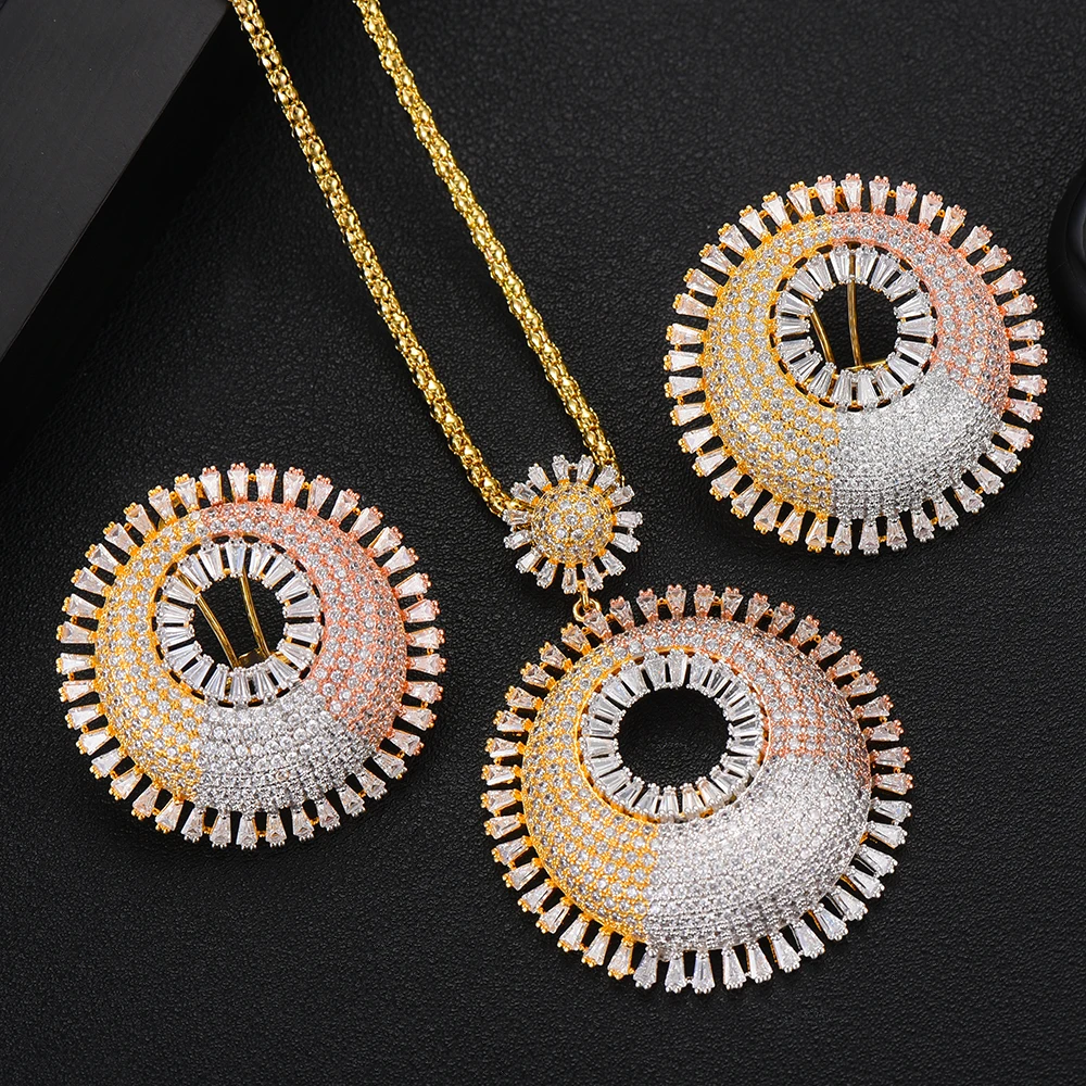 

GODKI Luxury Exclusive SunFlower Luxury Women Wedding Naija Bridal Cubic Zirconia Necklace Earring Dubai High Jewelry Sets 2019