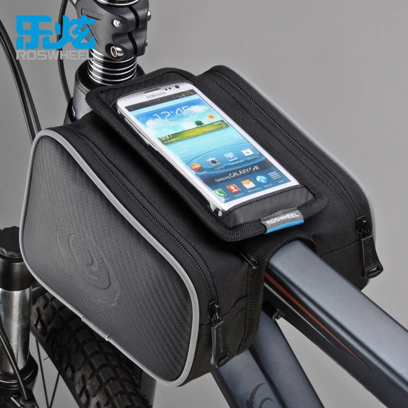 

ROSWHEEL Cycling Bicycle Front Top Tube Frame Double Bag Touch screen for 5" and 5.7" Cellphone Phone Cycling storage pack