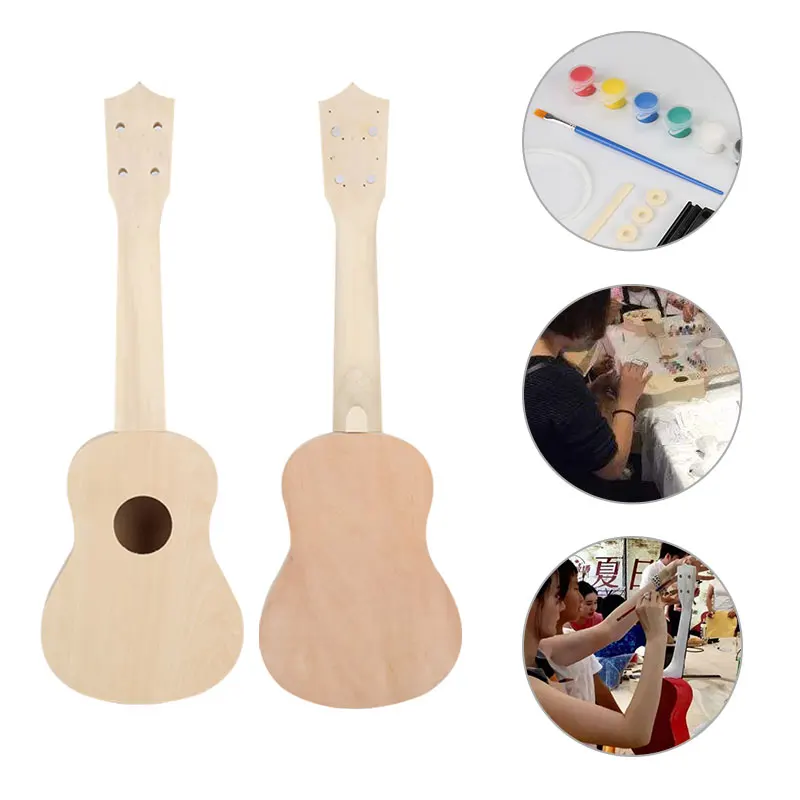 

21 Inch Raw wood color Ukulele DIY Kit Handicrafts Support Painting Kids Children Toy Assembly for Beginner Amateur