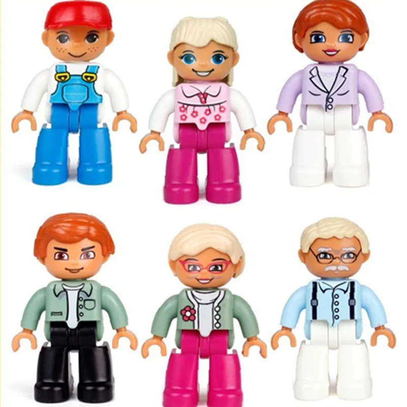 

6pcs/set Big Particle Diy figures In Blocks Compatible with Legoingly Duplo Family Worker Policeman Brick Toys For Children Gift