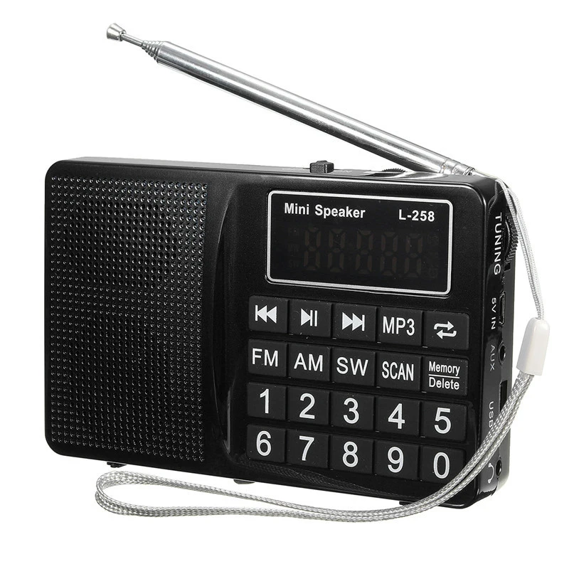 

L-258 Radio FM AM SW Portable Speaker Digital Receiver with Antenna Rechargeable Battery Support USB TF Card MP3 Record Player