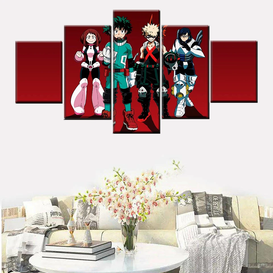 

5 pieces of my hero college role pictures modern art top canvas print wall art painting decoration modular frame anime poster