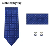 Mantieqingway синий жаккардовый повседневный комплект в клетку и горошек Крават для бизнеса 8,5 см широкий галстук носовой запонки набор для мужчин
