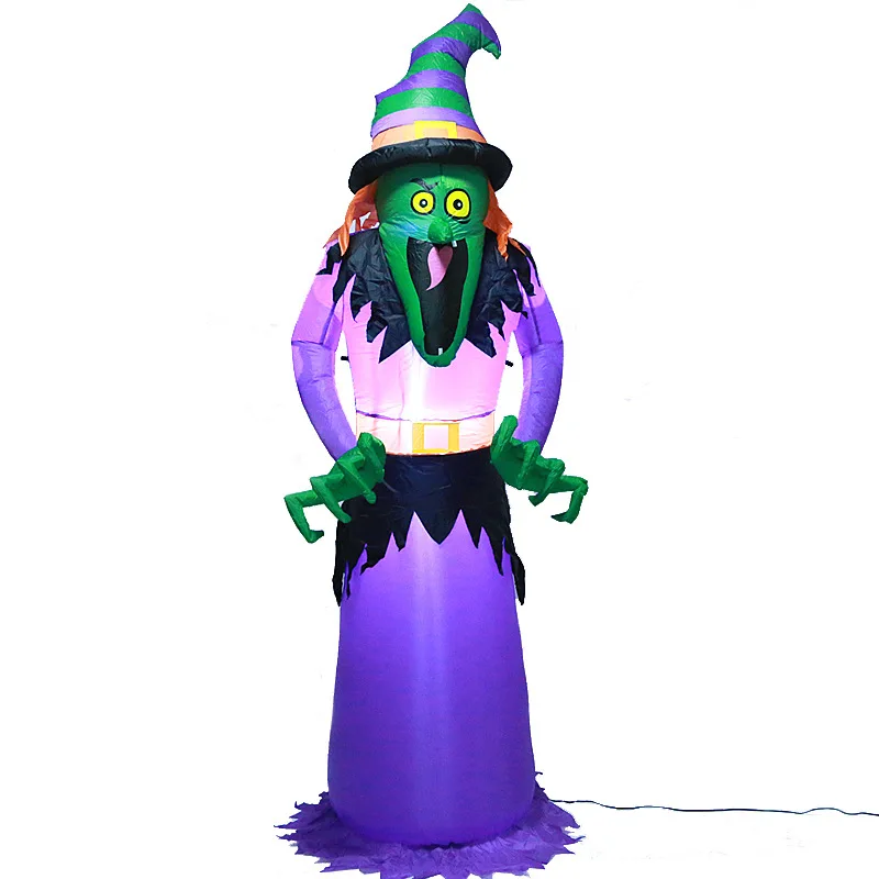 

240cm Giant Witch Halloween LED Light Horror Inflatable Toys Sorceress Outdoor Yard Decoration Christmas New Year Party Prop