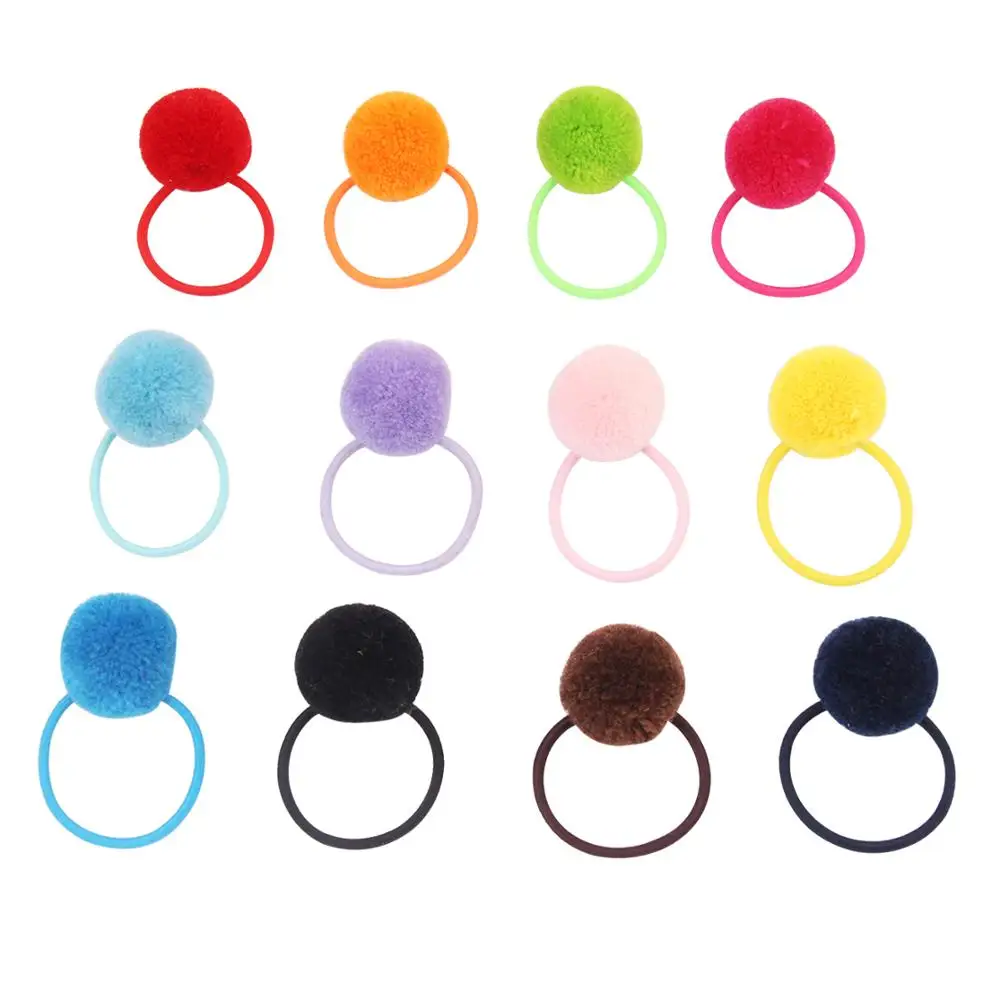 1 Pairs Pompoms Rubber Bands Hair Ties Ponytail Holders for Baby Girls Kids Elastic Bands Hair Ring Rope Hair Accessories