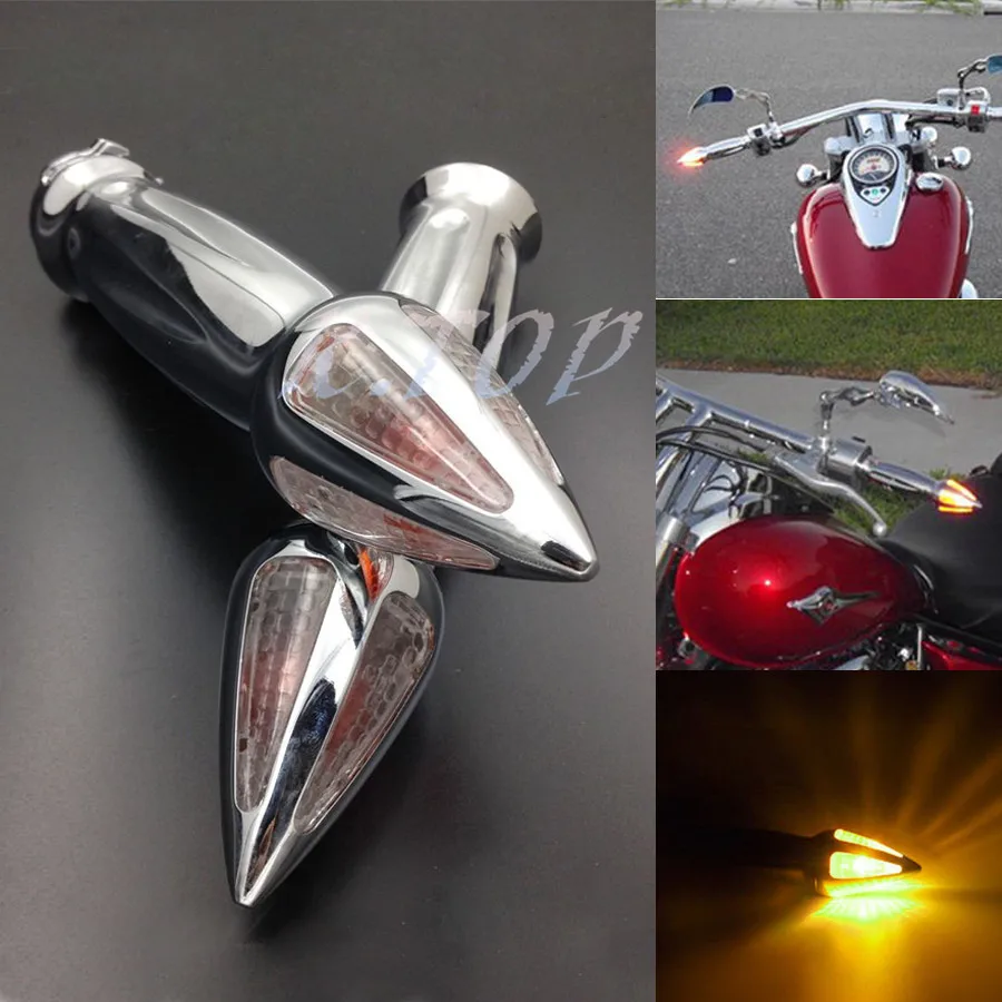

Spiked Chrome Turn Signals Bar Ends Motorcycle Hand Grips for 1'' Handle Bars