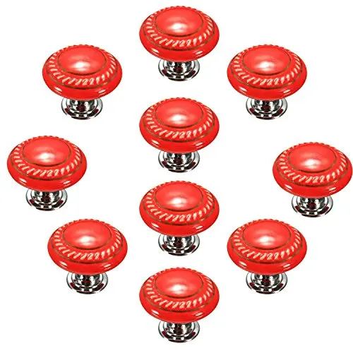 

AYHF-Red 10PCS Retro Simple Style Round Ceramic Door Knob Handle Pull Knobs Door Cupboard Locker for Drawer,Cabinet,Chest, Bin