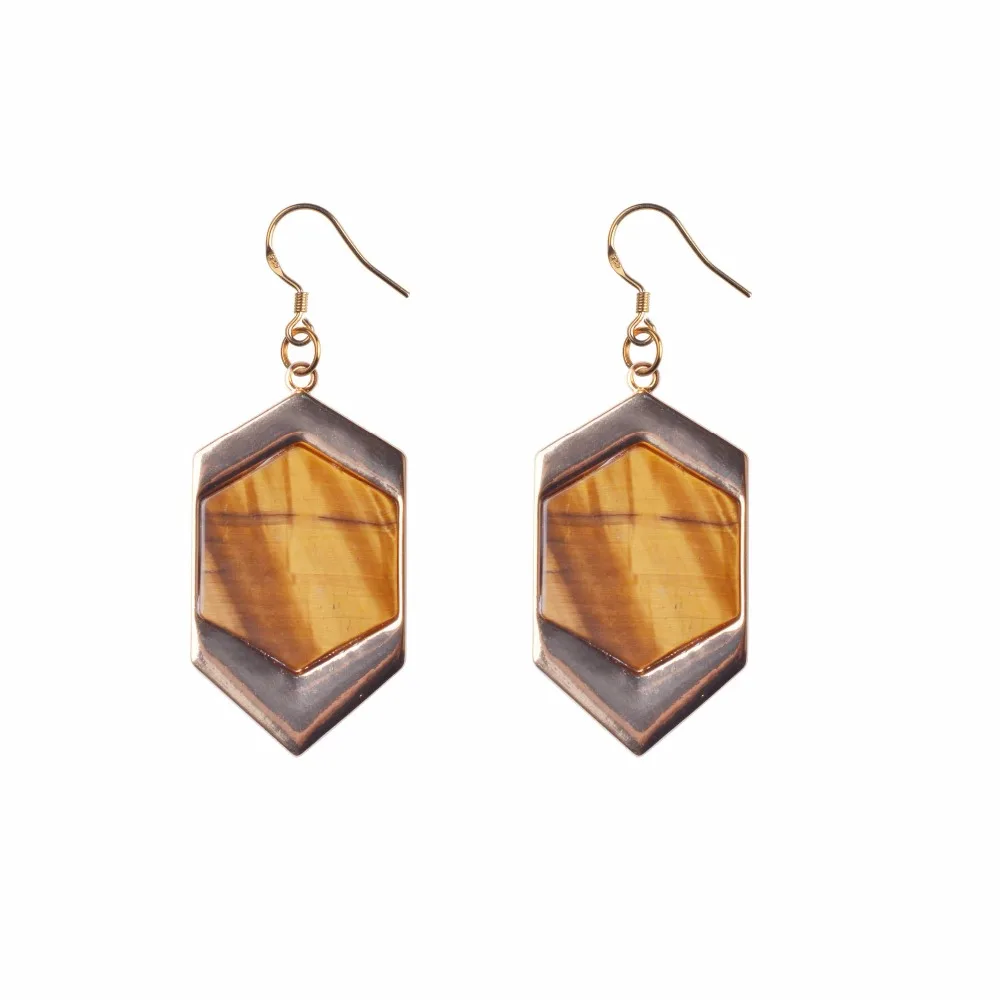 

Tiger eye Dominoes Style Peacock Natural Green Stone Classic Pretty Gold Earrings for Women High Quality Fashion Jewelry Lol